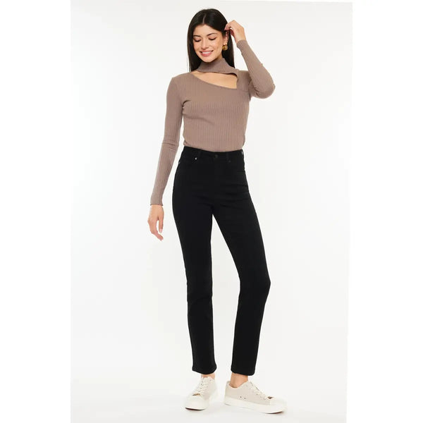 KanCan High Rise Slim Straight Jeans- Black