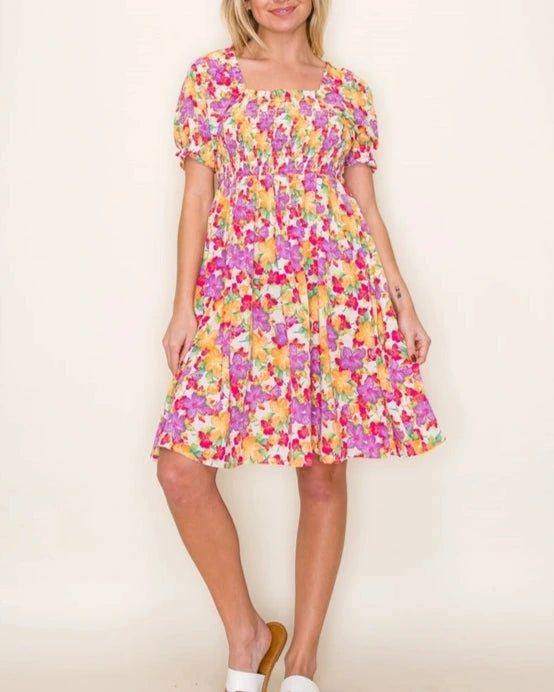 Alicia Puff Sleeve Floral Dress- Multi Floral – Hannah Rachel Boutique