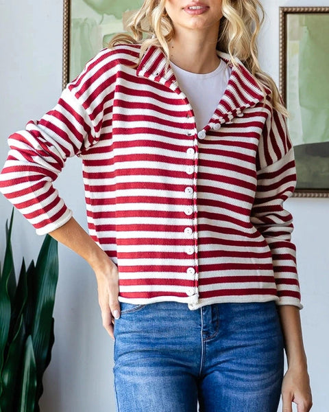 Dakota Stripe Cardigan- Red