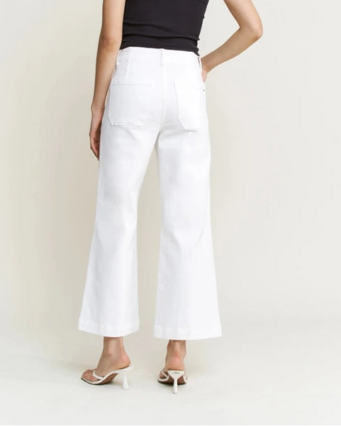 Mica High Rise Cropped Wide Leg Jeans- White