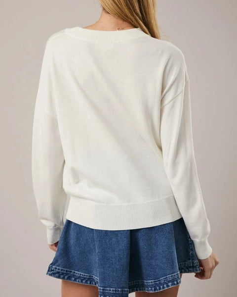 Blair Lightweight Cherry Graphic Sweater- White