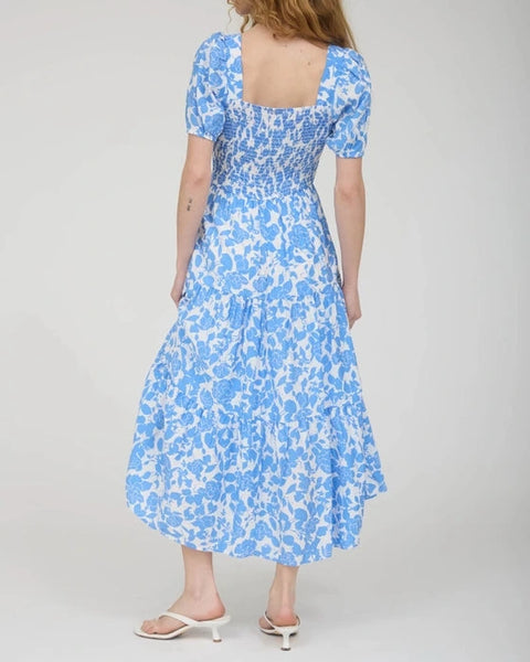 Chelsea Floral Puff Sleeve Midi Dress- Blue