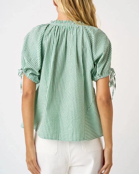 Juliette Striped Puff Sleeve Top- Green