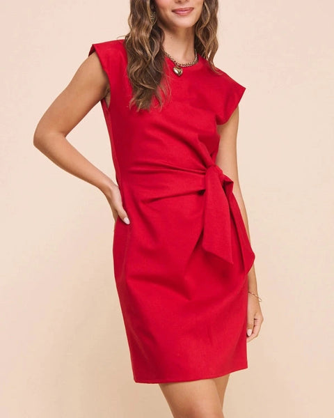 Adalyn Side Tie Dress- Red