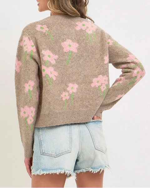 Carmen Cozy Floral Cardigan- Latte