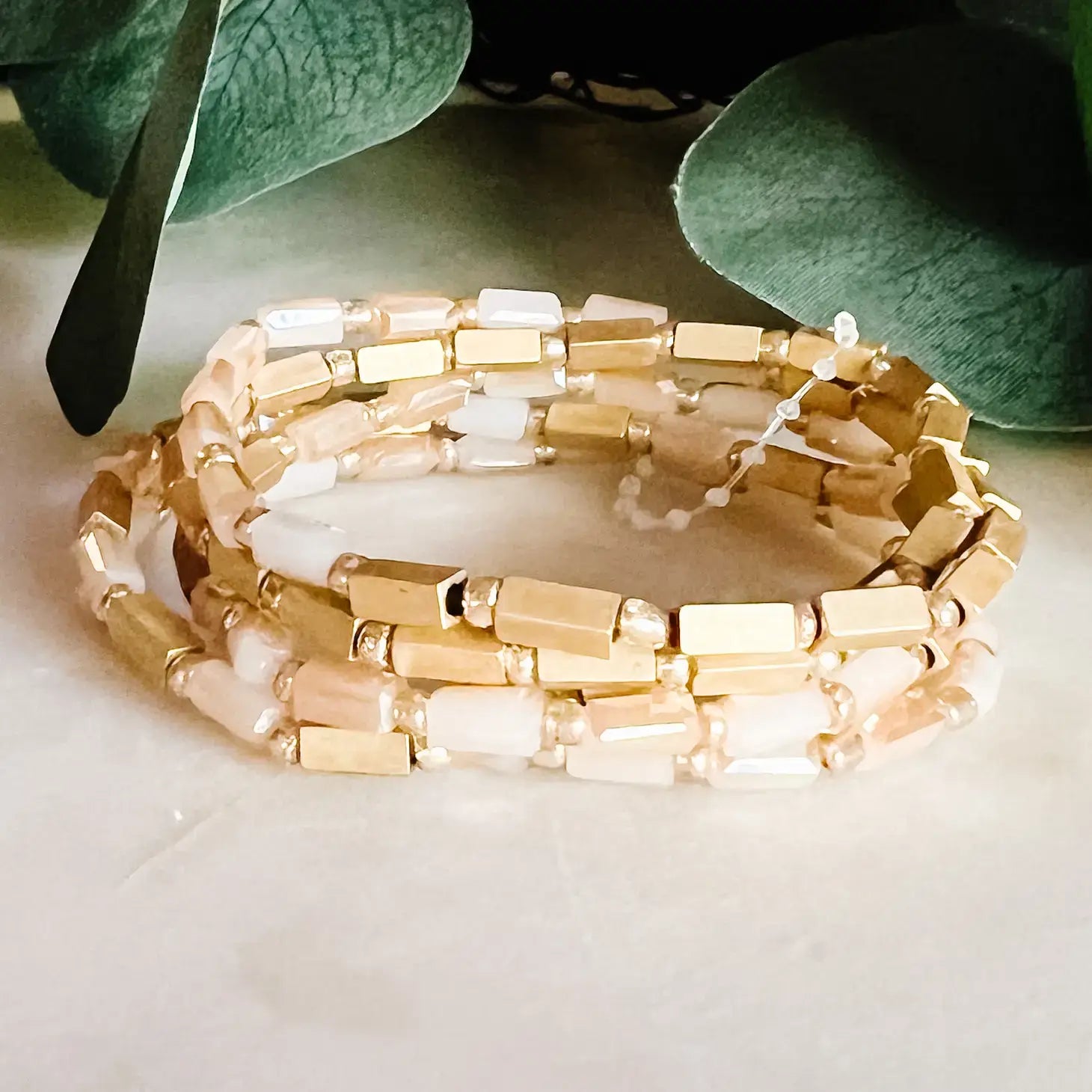 Metal and Stone Fusion Bracelet Set- Natural