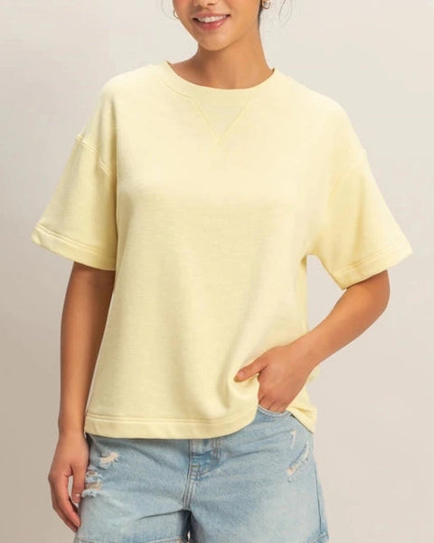 Hayden Textured Short Sleeve Top- Pale Yellow
