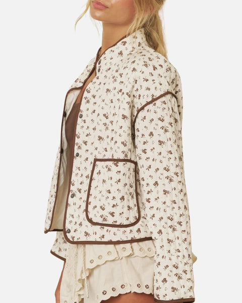 Maren Floral Quilted Jacket- Cream