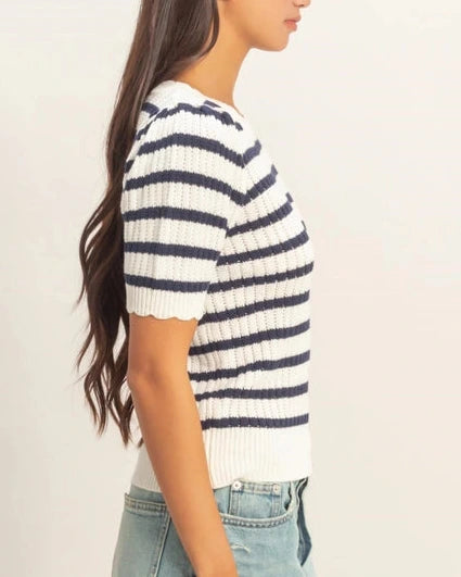 Laylin Scallop Sweater Top- Navy