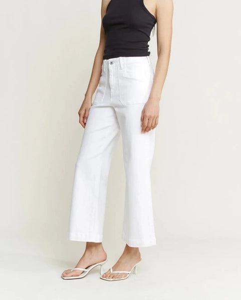 Mica High Rise Cropped Wide Leg Jeans- White