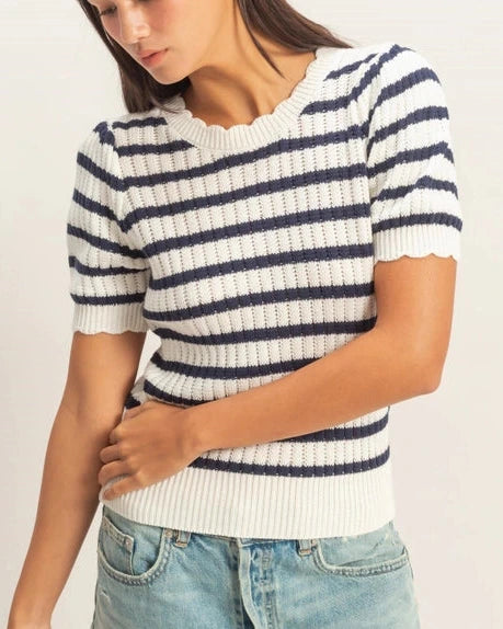 Laylin Scallop Sweater Top- Navy