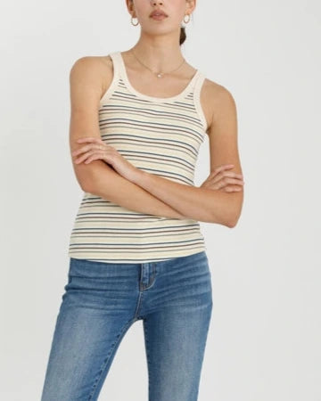 Reese Striped Tank Top- Teal Multi