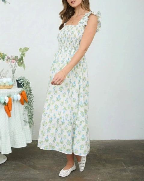 Lennox Floral Midi Dress- Blue Multi