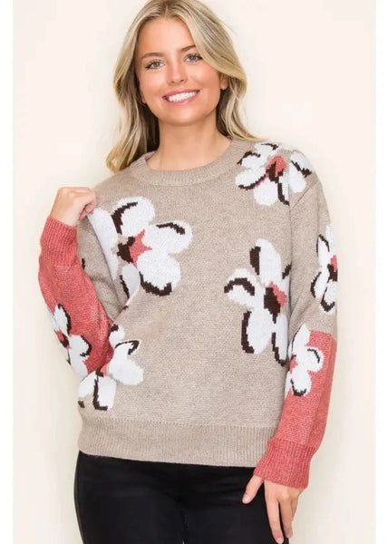 Sophie Floral Sweater- Taupe