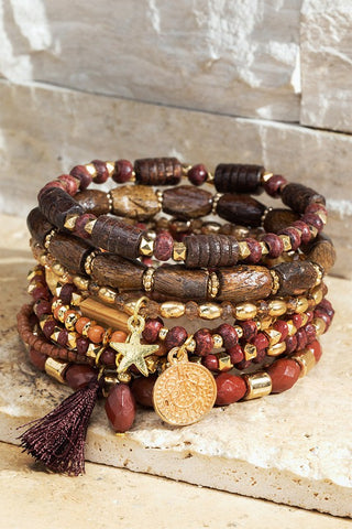 Stretchy Bracelet Stack- Coffee