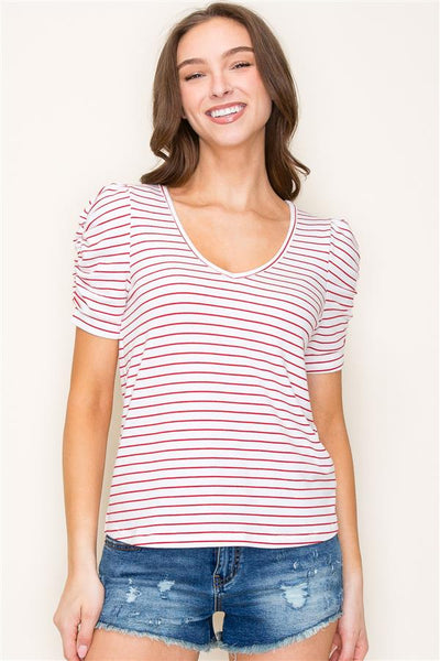 Ashley Cinched Sleeve Top- Red Stripe