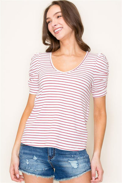 Ashley Cinched Sleeve Top- Red Stripe