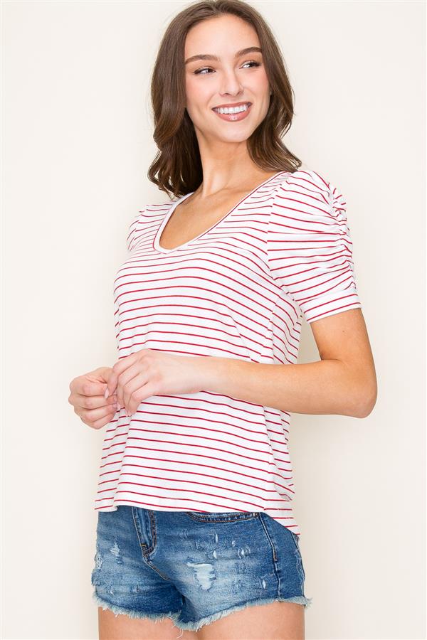 Ashley Cinched Sleeve Top- Red Stripe