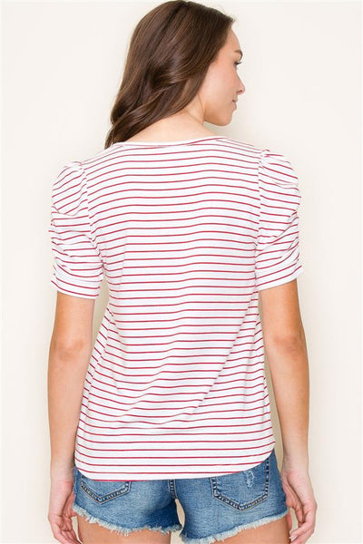 Ashley Cinched Sleeve Top- Red Stripe