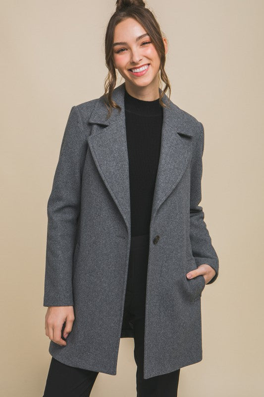 Adelia Single-Breasted Coat- Grey