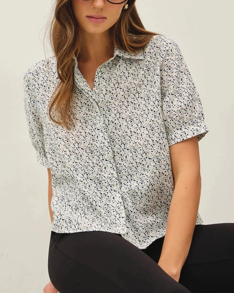 Taylyn Floral Button Front Top- Taupe