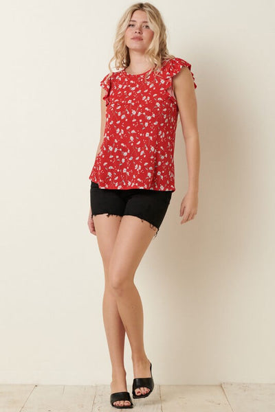 Brooke Daisy Print Top- Red