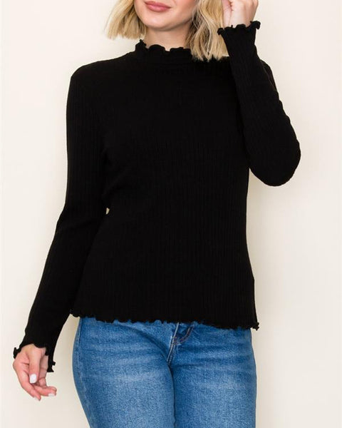 Maren Lettuce Edge Top- Black