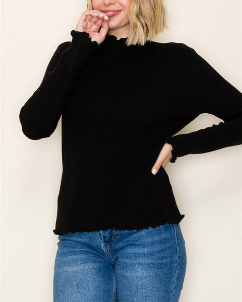 Maren Lettuce Edge Top- Black