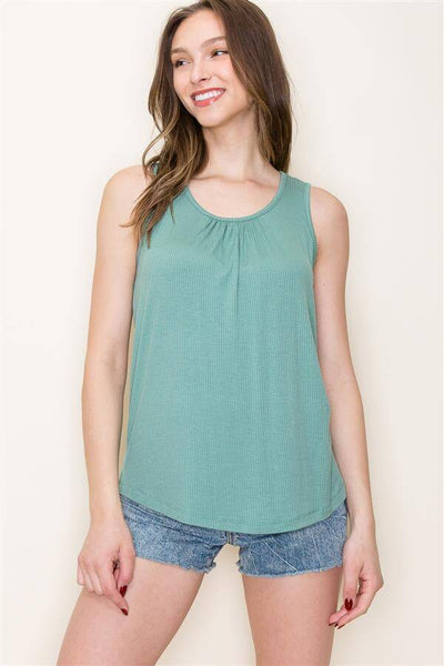 Etta Sleeveless Ribbed Top- Dark Sage
