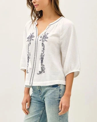 Amory Embroidered Peasant Top- White