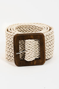 Square Buckle Braided Belt- Ivory