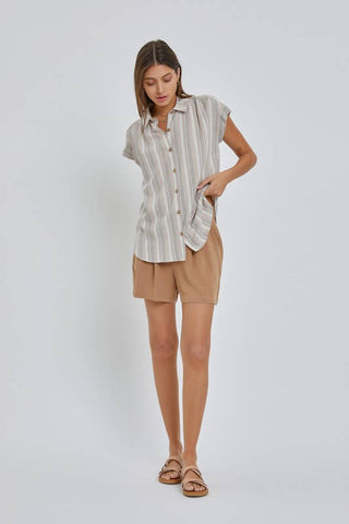 Joss Striped Cap Sleeve Top- Multi Stripes