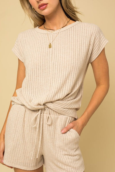 Marla Twist Front Textured Top- Oatmeal