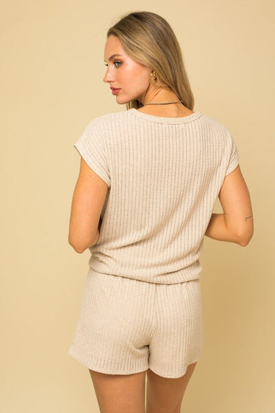 Marla Twist Front Textured Top- Oatmeal