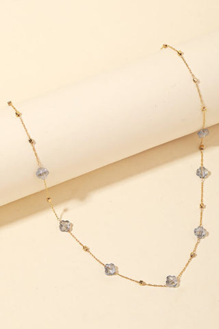 Dainty Glass Beaded Necklace- Grey