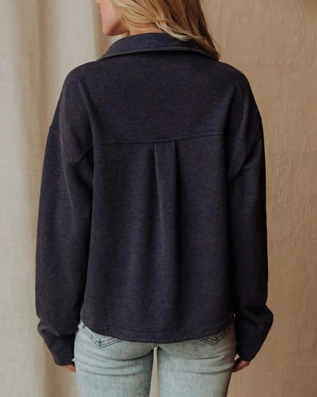Willow Washed Soft Button Front Top- Navy