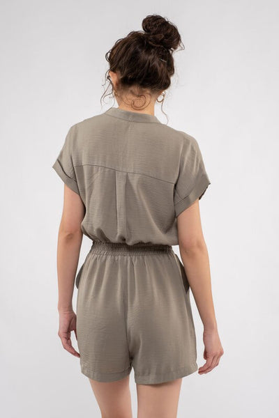 Ronan Button Front Romper- Olive