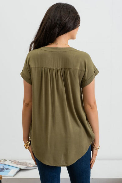 Collins Button Front Top- Olive