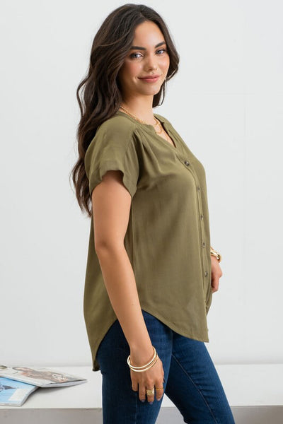 Collins Button Front Top- Olive