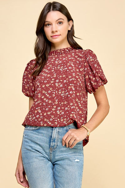 Reese Puff Sleeve Top- Rust