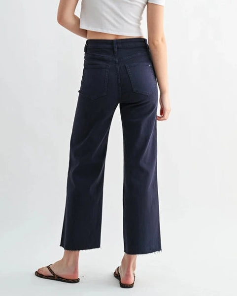 Mica High Rise Cropped Wide Leg Jeans- Navy