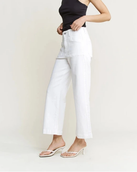 Mica High Rise Cropped Wide Leg Jeans- White