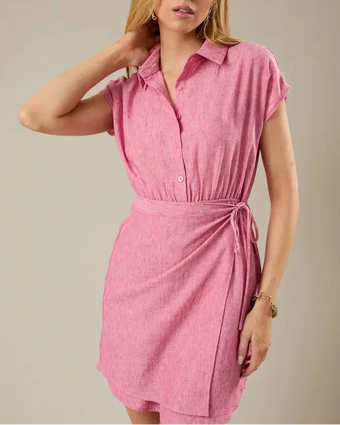 Senna Wrap Skirt Shirt Dress- Pink