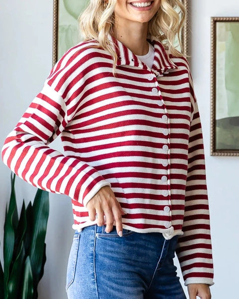 Dakota Stripe Cardigan- Red