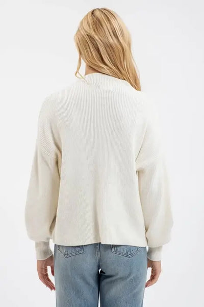 Funnel Neck Ribbed Sweater- Ivory