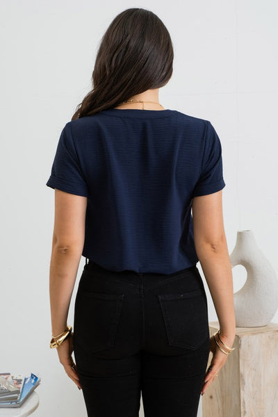 Aleah Lace Inset Top- Navy