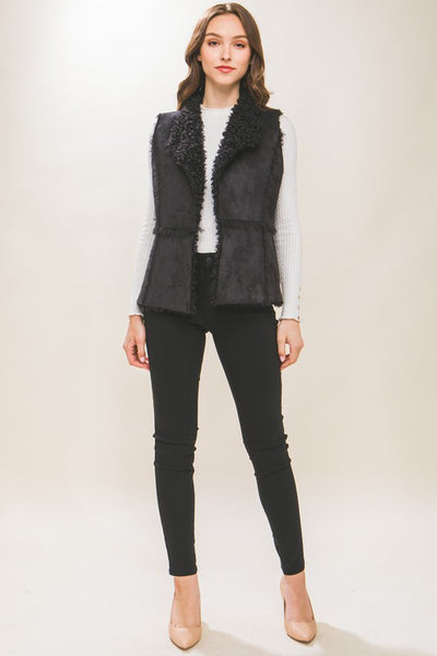 Danica Faux Fur Lined Vest- Black