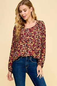 Ava Floral Print Top- Berry