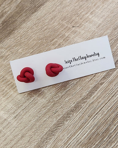 Knot Clay Stud Earrings- Red