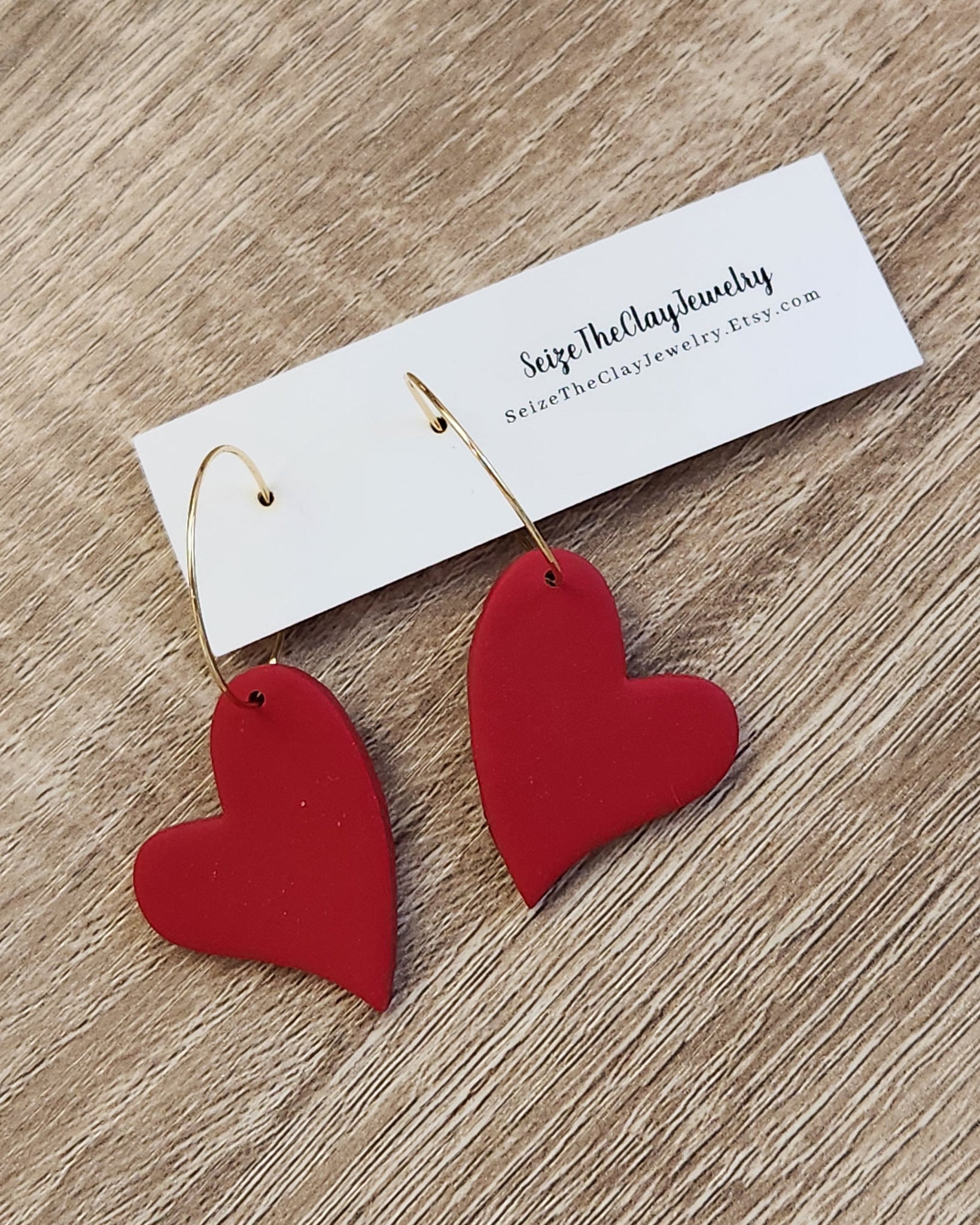 Heart Clay Hoop Earrings- Red